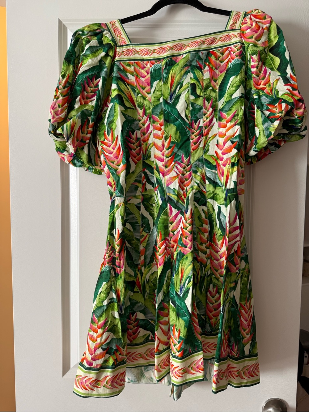 FARM Rio Green Tropical Square-Neck Puff Sleeve Mini Dress - Picture 7 of 7
